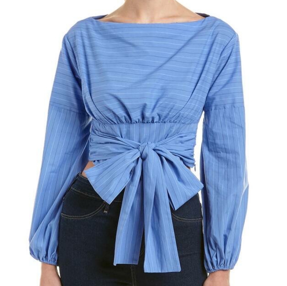 Likely Bubble Sleeve Boyfriend Tie Detail Top